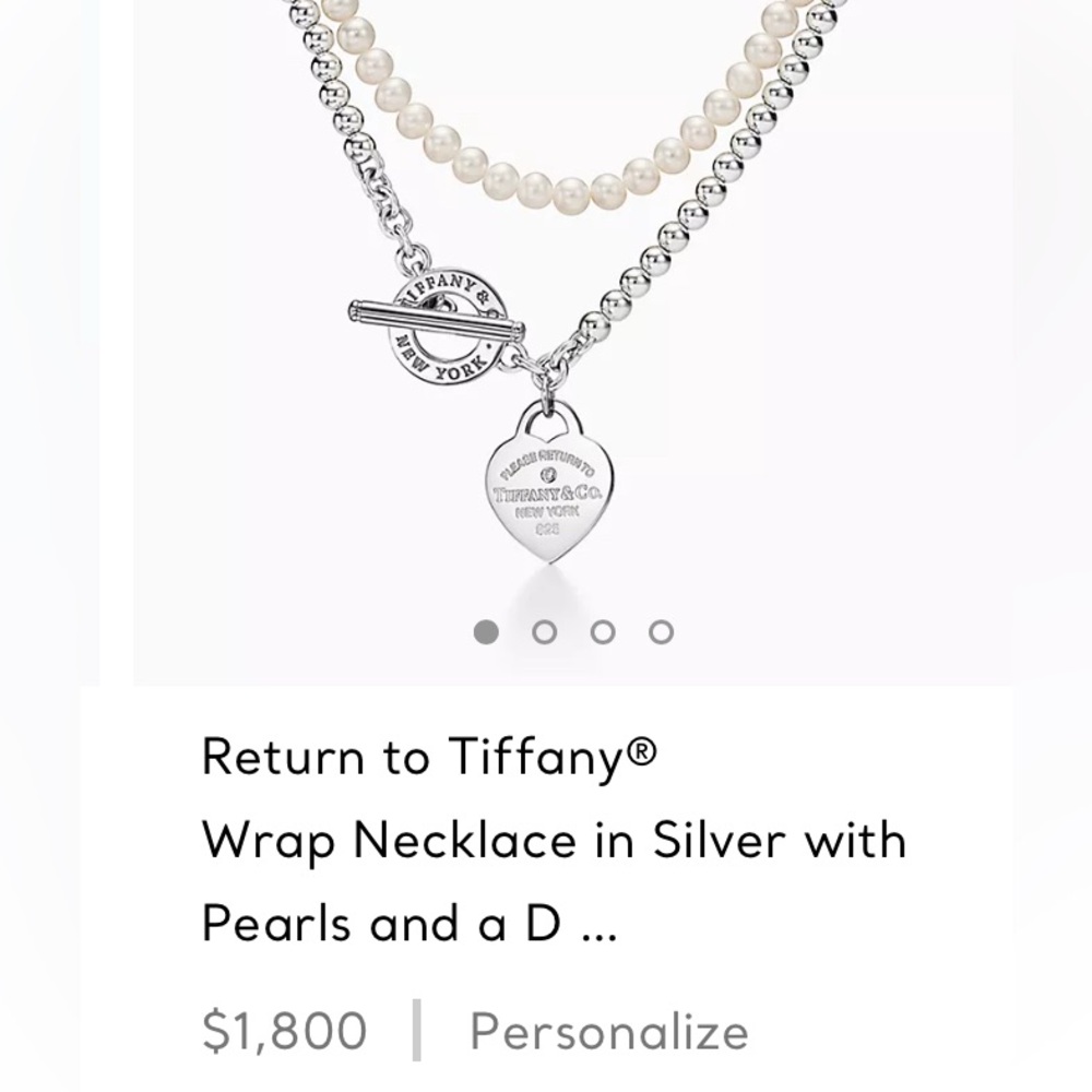 Wrap Necklace
in Silver with Pearls and a Diamond, Small